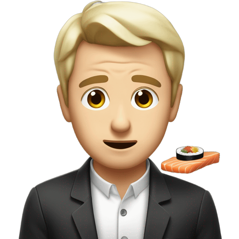 Guy saying wow to sushi emoji