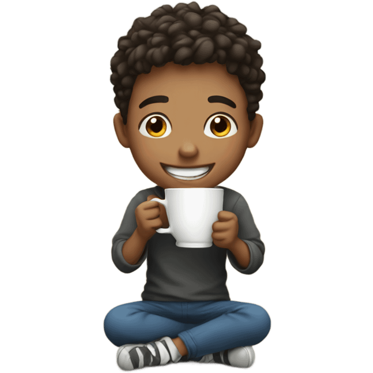 smiling boy holding a cup emoji