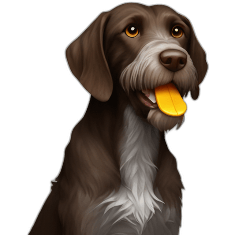 German wirehaired pointer eats pumpkin emoji