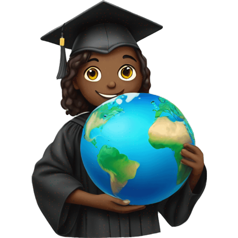 student holding planet in graduation gown emoji