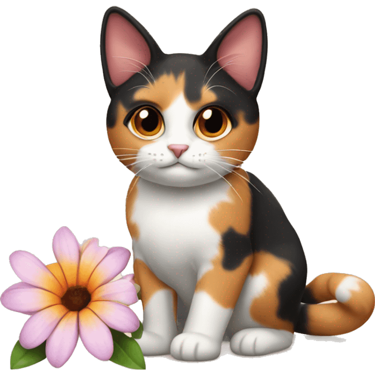 calico cat with flower emoji