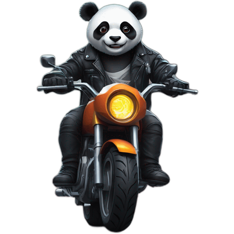 Cyberpunk cool panda riding motorbike emoji