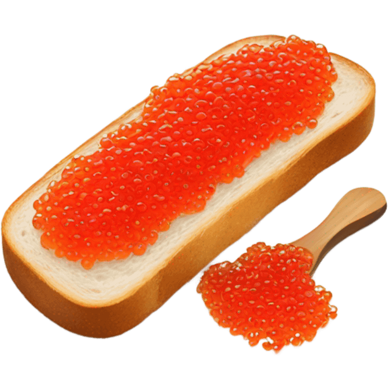 Fresh red caviar on bread, one, white background  emoji