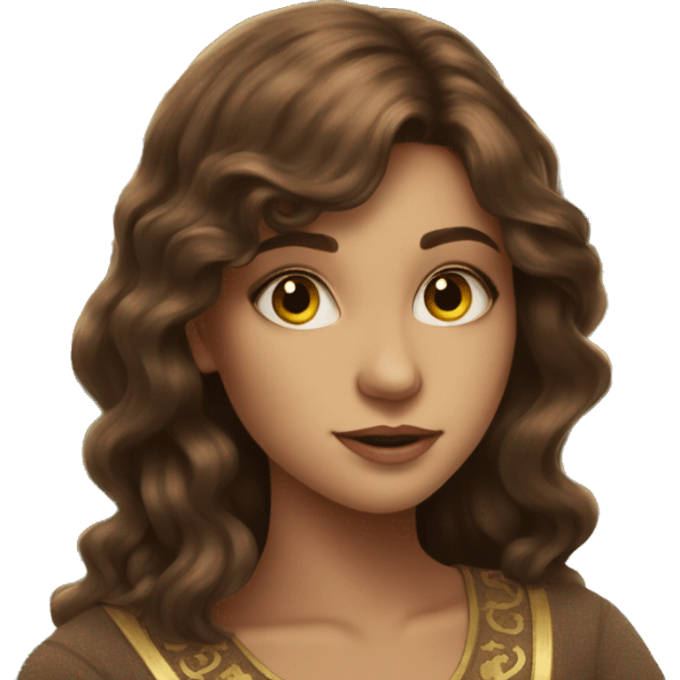 Brown hair beautiful girl with brown tarot gold cards emoji