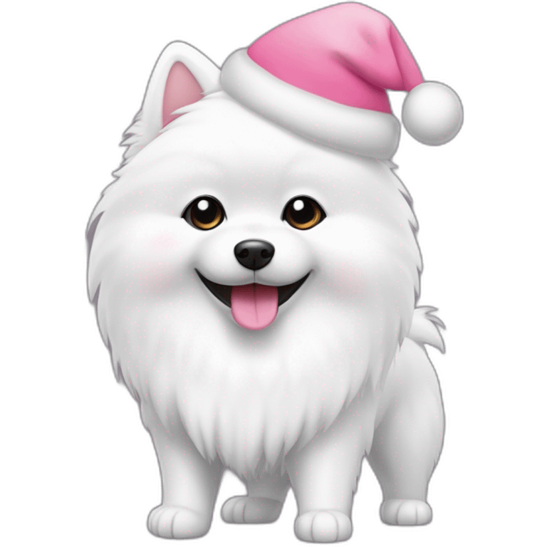 Japanspitz weiß mit weihnachtsmütze rosa Ohren emoji