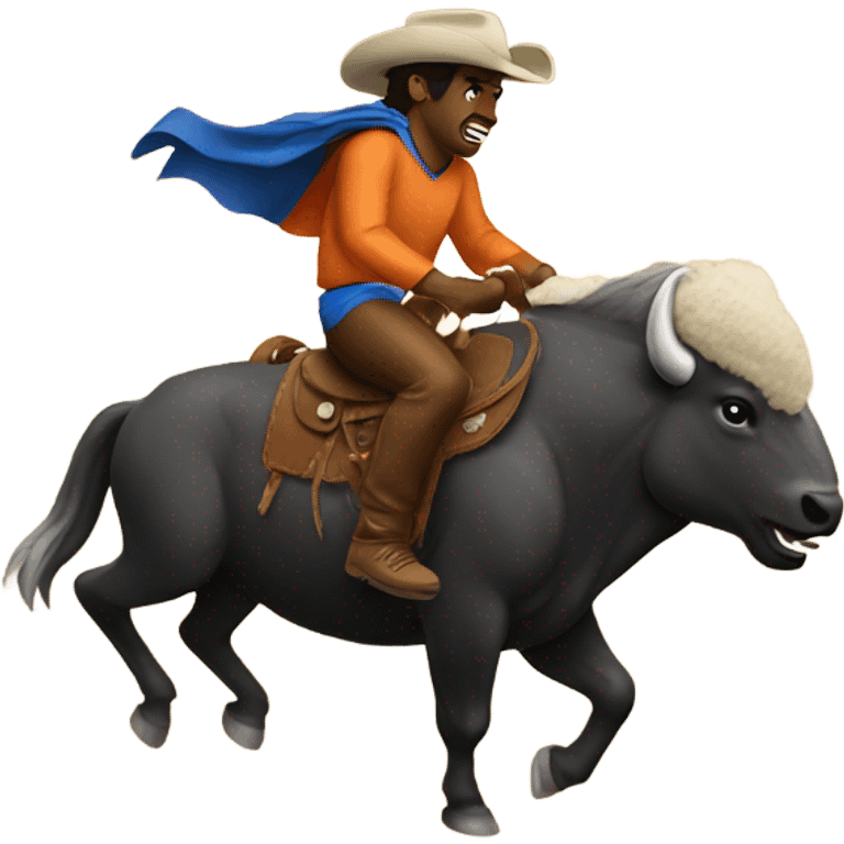 Bronco riding a buffalo  emoji