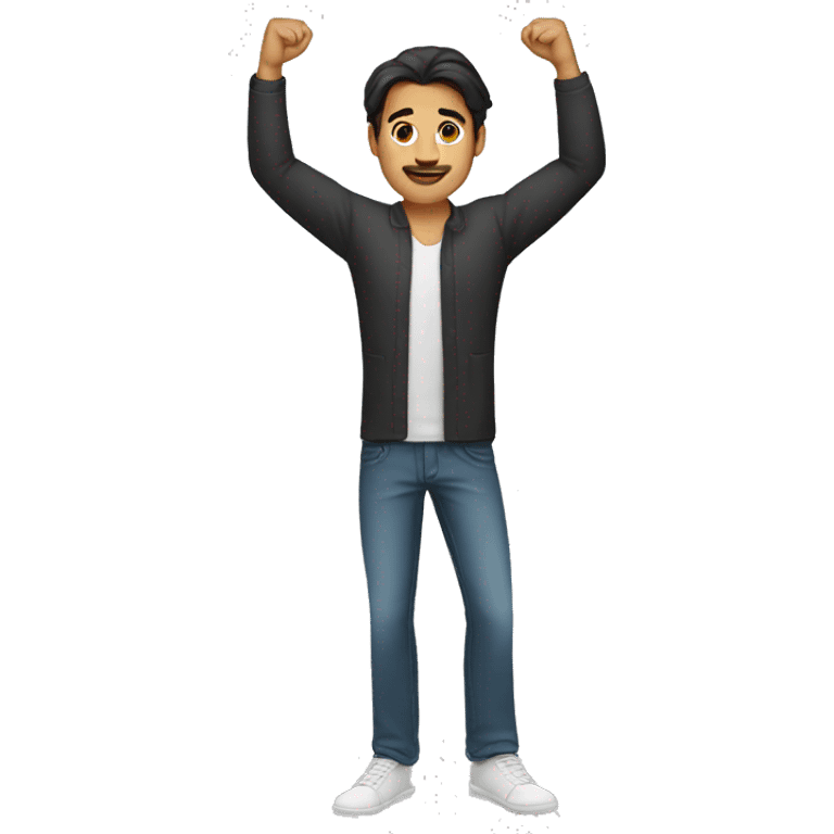 Spanish man (no beard) (full-body) (both arms raised) (straight hair) emoji