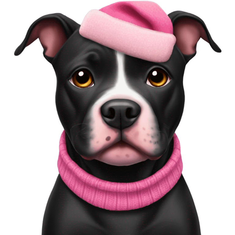 Black pitbull with pink Christmas sweater emoji