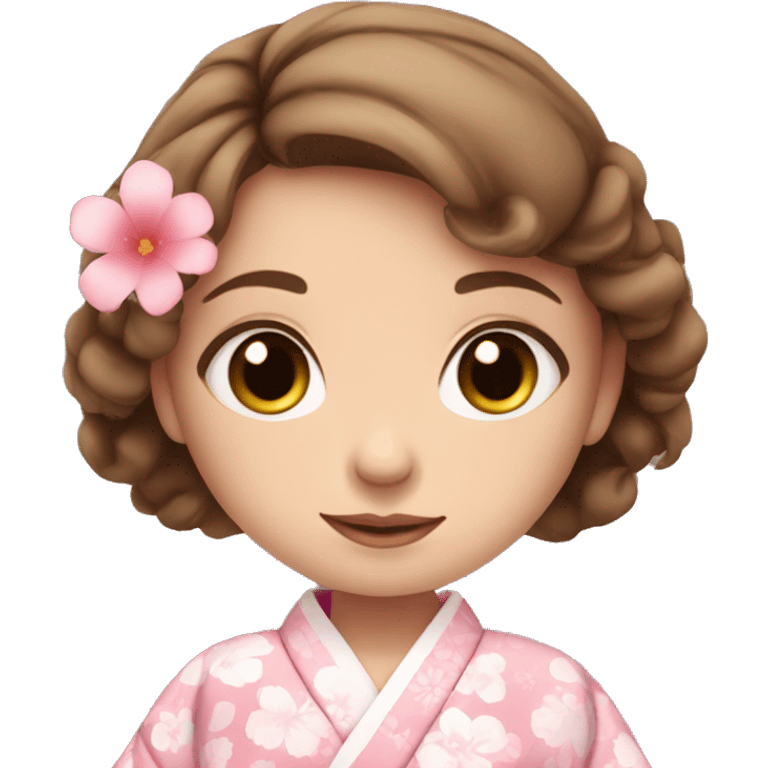 cute girl BLUE eyes and brown hair in pink flower kimono emoji