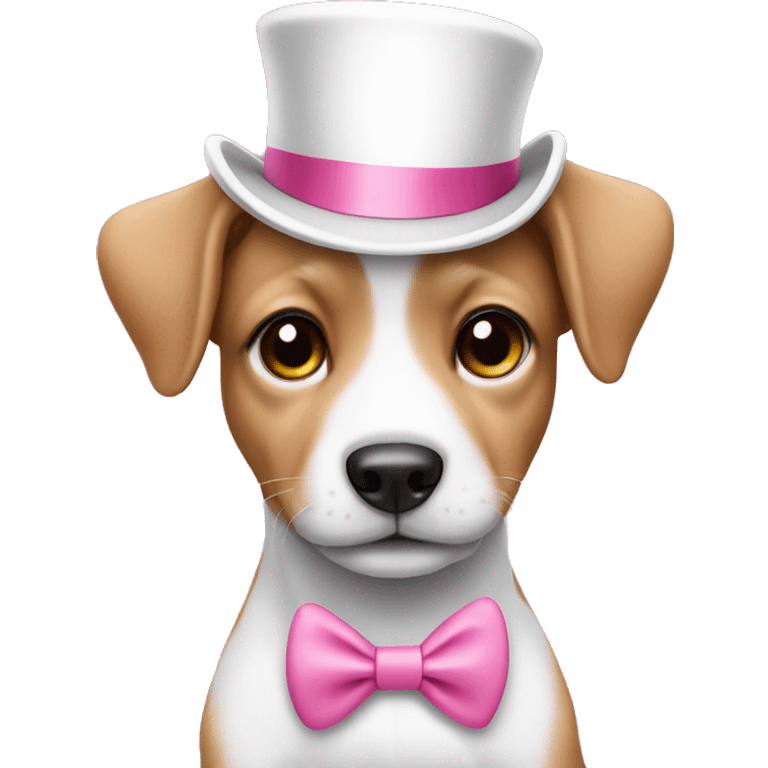 Puppy wearing pink suit and white top hat emoji