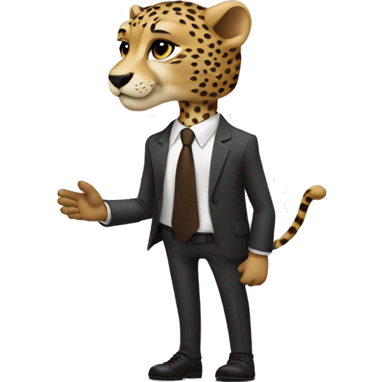 A cheetah in a classic suit shakes hands with a White man  emoji