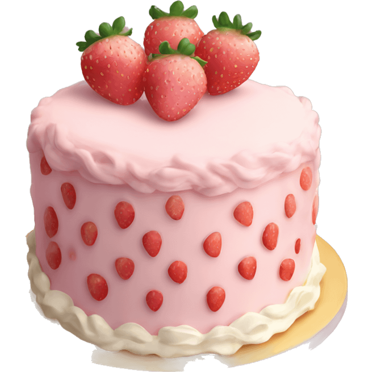 Light Pink strawberries and cream birthday cake  emoji