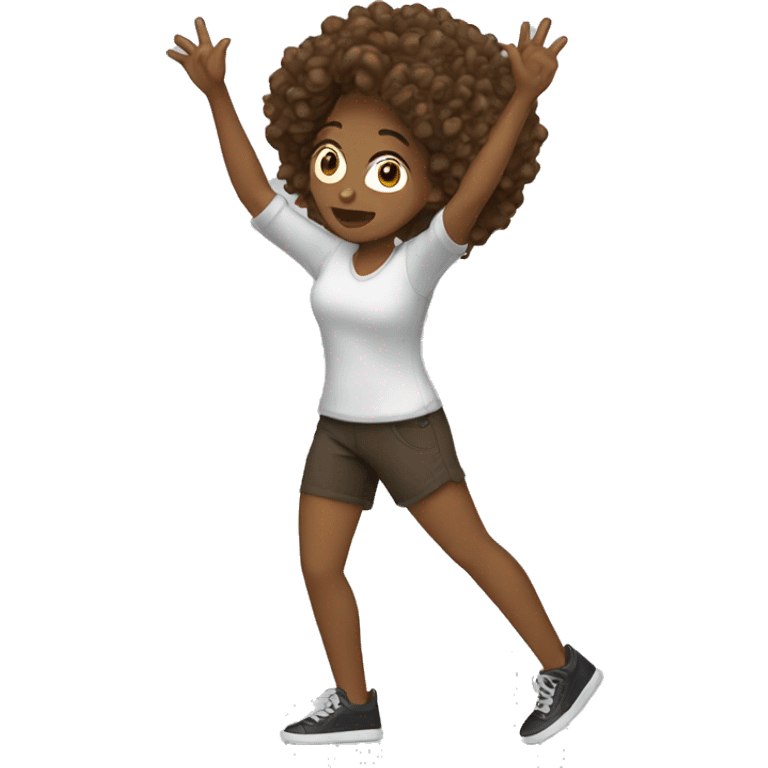 women dab with brown hair curly emoji