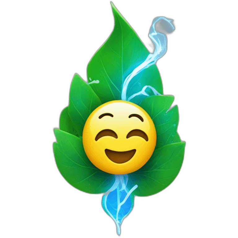 blue "e" from Engie logo and electrical sparks in the shape of green leaves emoji