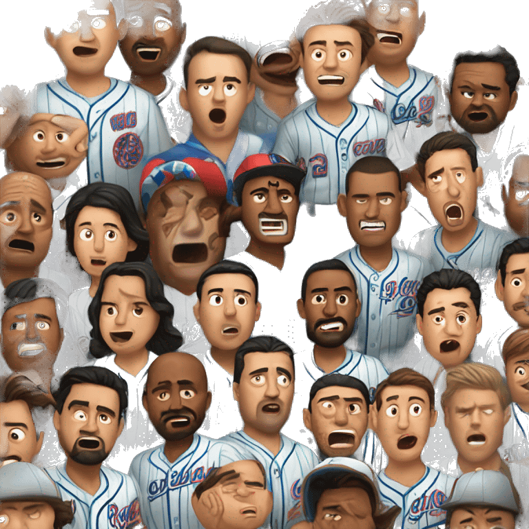 Man with brown hair wearing a hawaiian shirt yells at pinstripe wearing Latino baseball player emoji