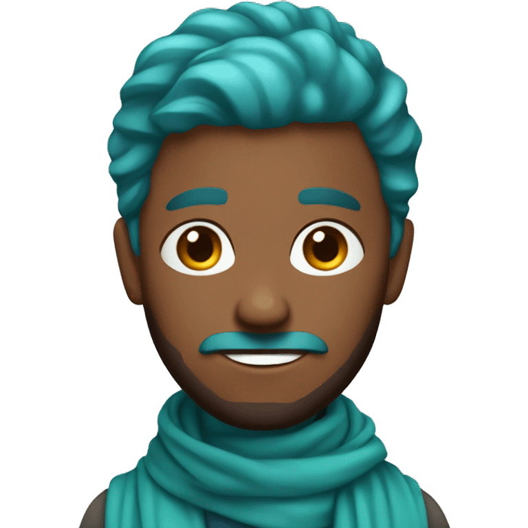 Brown guy with teal hair and short beard wearing a blue scarf emoji