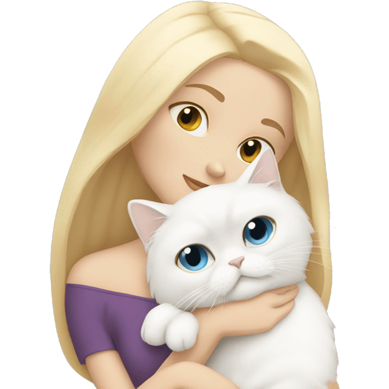 Blonde girl snuggling white Persian cat emoji