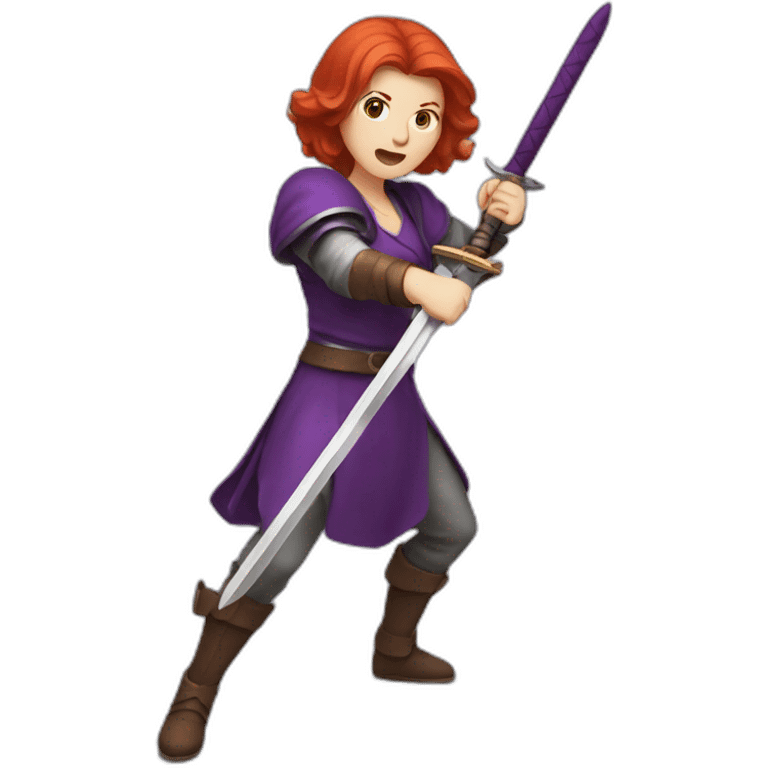 redhead women in purple fighting with sword emoji