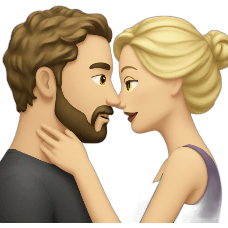 White man blonde beard kiss dark hair woman emoji