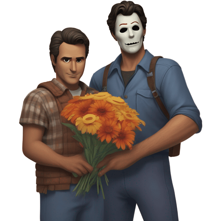 Ash Williams picking flowers with Michael Myers ￼ emoji