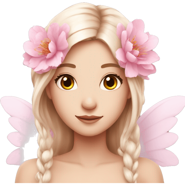 Beautiful, peony, fairy, light pink, long hair, big wings, fair skin emoji