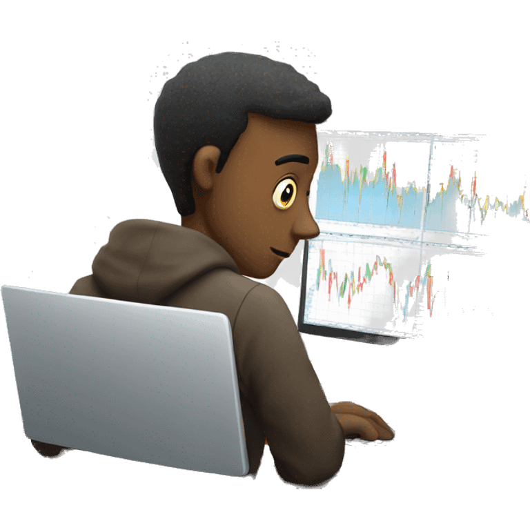 a guy staring at a laptop with trading chart. high detailed.  emoji