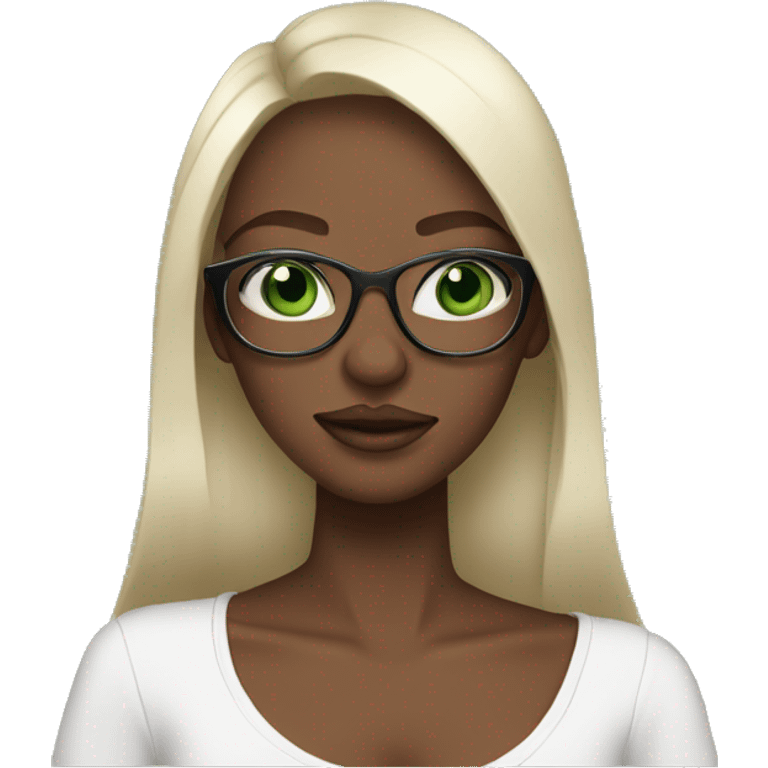 Black not that long straight hair with green eyes and glasses, big lips white girl holding one year old green eyes white baby son emoji