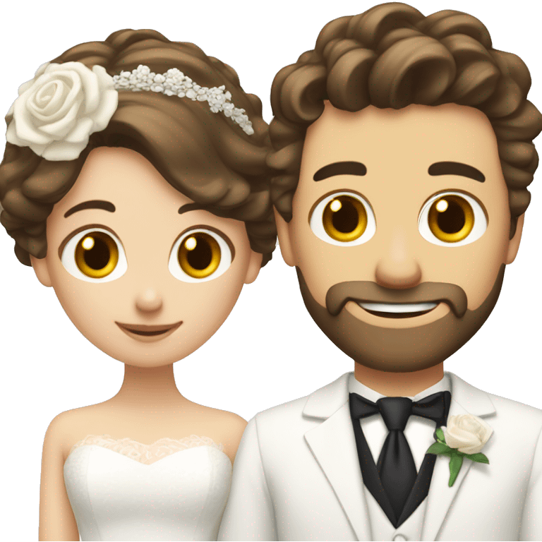 Brunette white groom with short beard and white bride with shoulder length brown hair  emoji