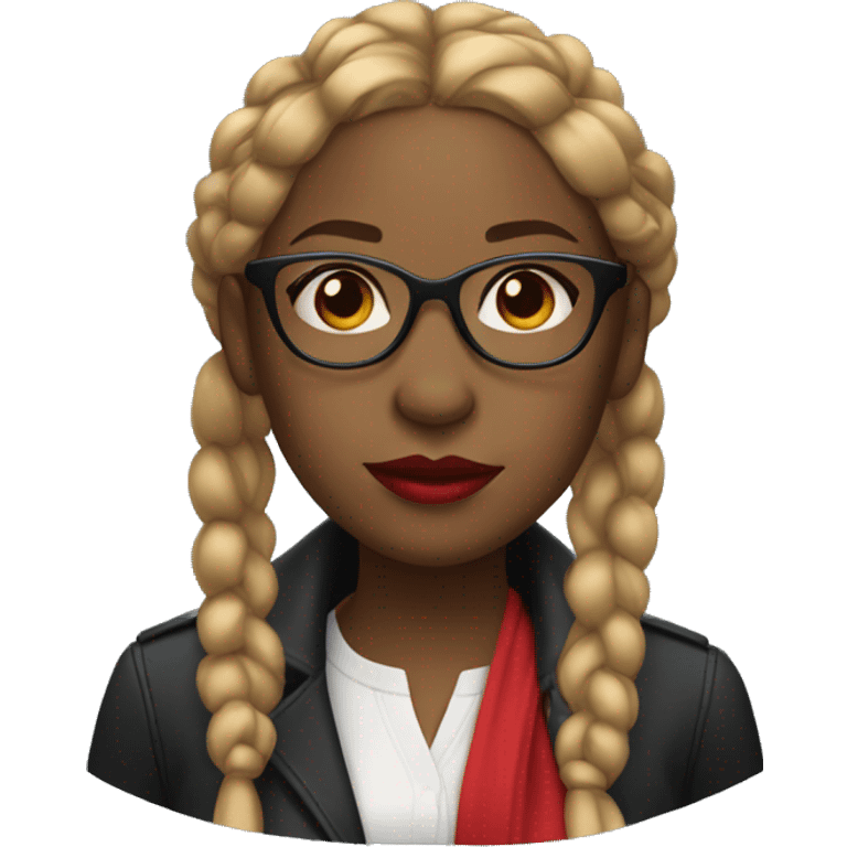 black woman with glasses and brown to  blonde braids and bright red lips emoji