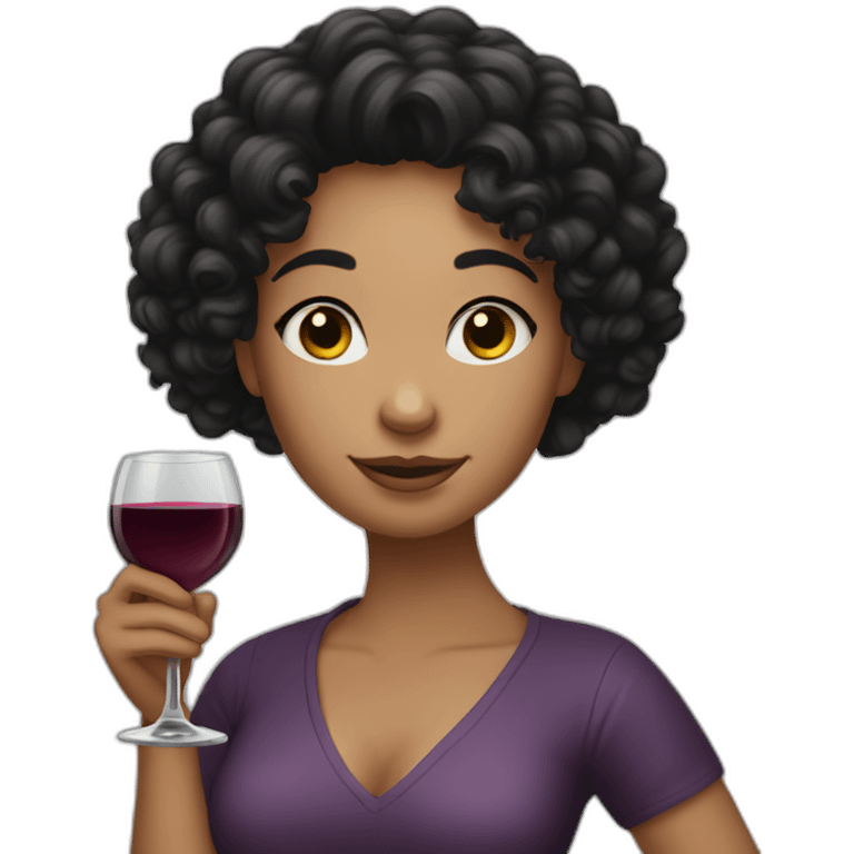 Black hair curly white girl with wine emoji