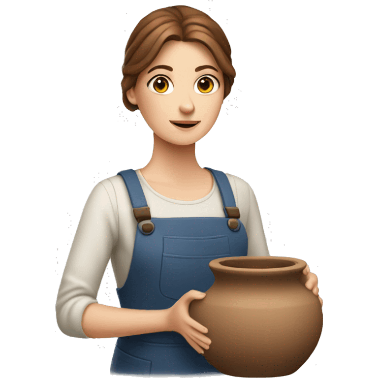 white girl with brown hair making pottery emoji