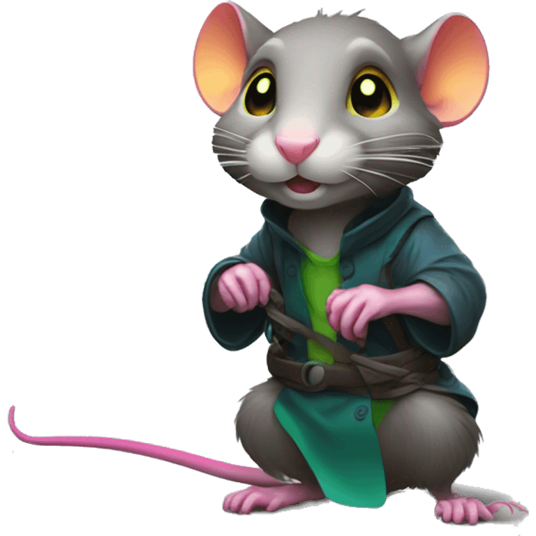 master splinter rat with glowing neon emoji