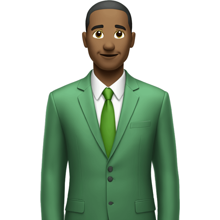 A man is standing on a white background. He is wearing a green suit and tie. His head is replaced with a network of interconnected nodes and lines, symbolizing a network. emoji