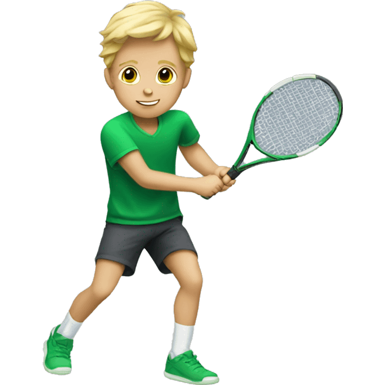 Blonde boy playing tennis with green shirt emoji