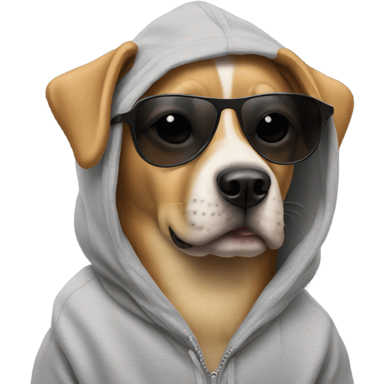 Dog with a hoodie wearing black Sun glasses emoji