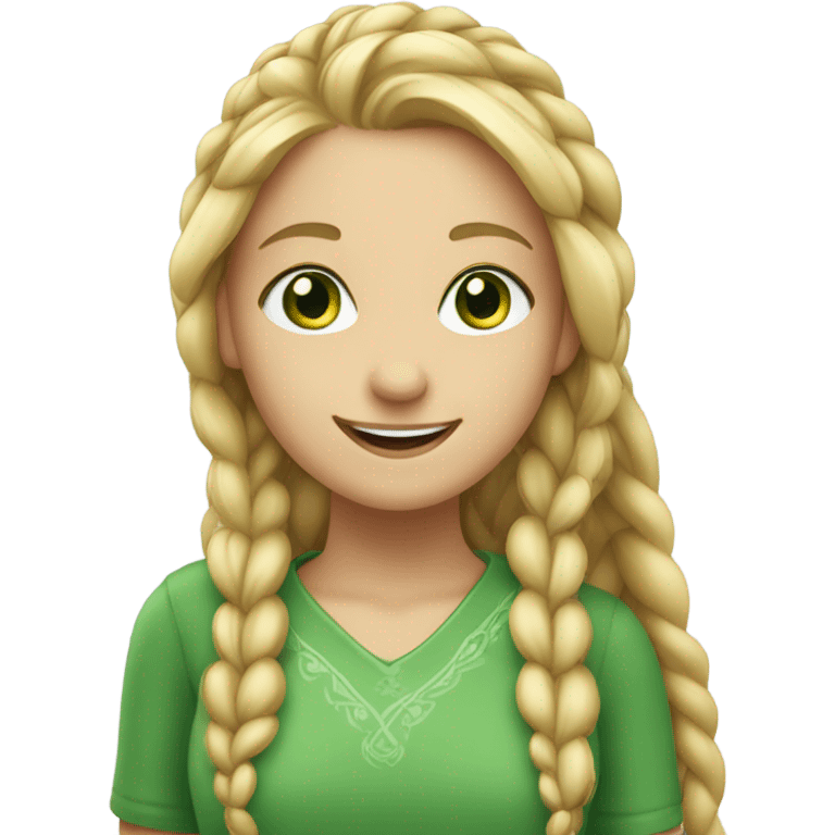 smiling girl with long braid green eyes blonde hair emoji