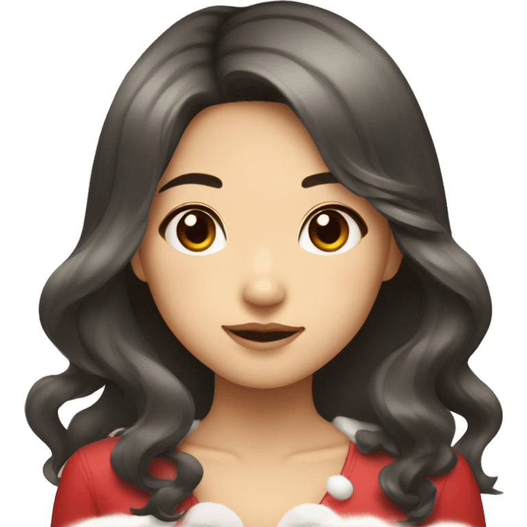 Asian cute girl with wavy and straight hair xmas emoji