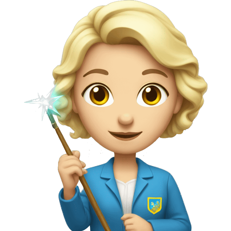 A Ukrainian female teacher holds a magic wand in her hand emoji