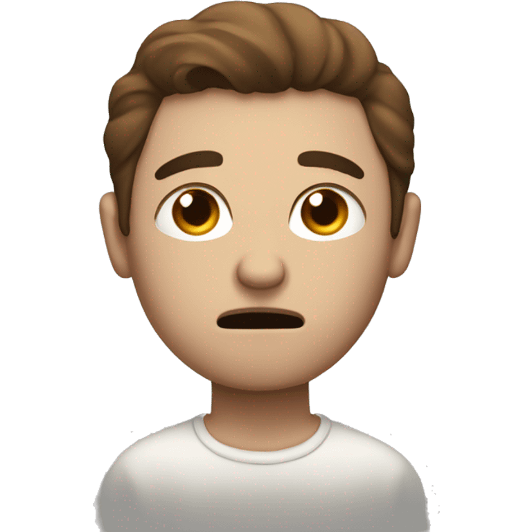 A white men with brown hair and blow eyes going to sleep, sad by himself emoji