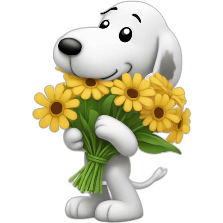 Snoopy holding flower bouquet emoji