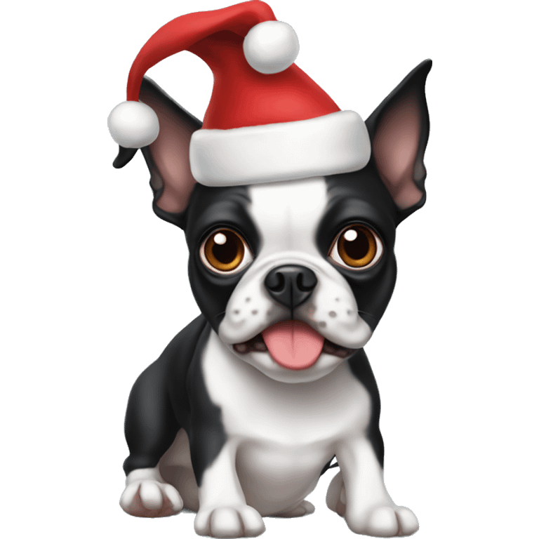 Boston terrier with Santa hat emoji