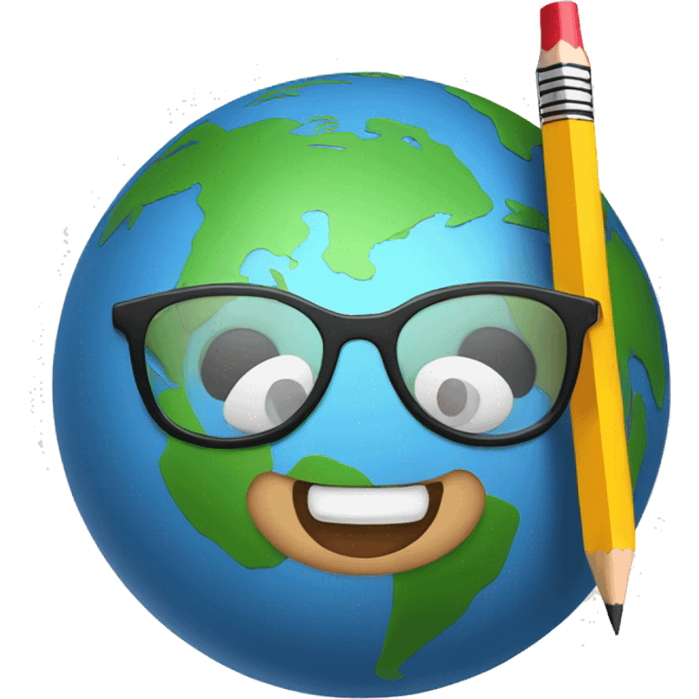 smile earth with pencil and glasses emoji