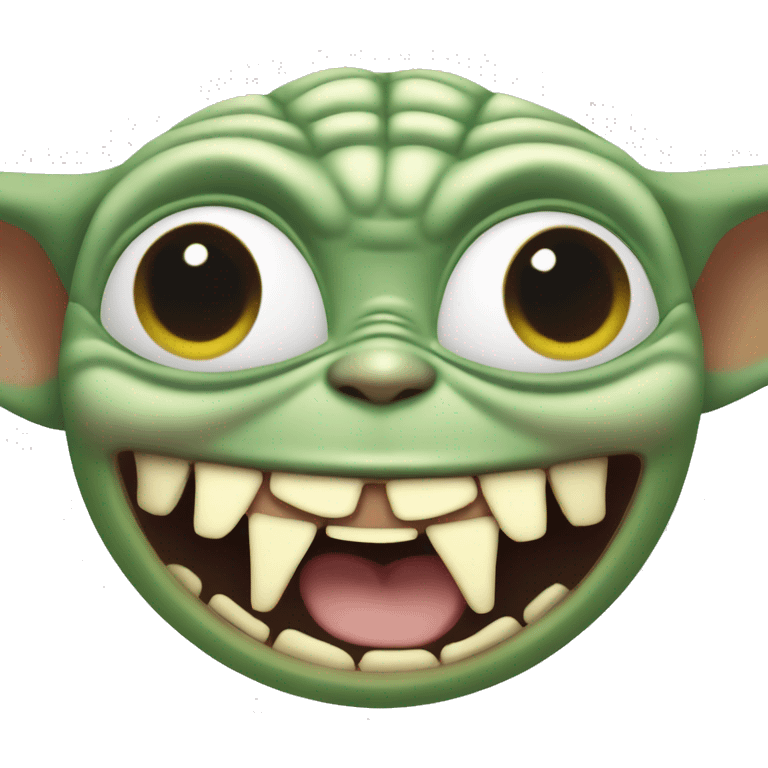 Baby Yoda smiles with a giant smile. Teeth visible emoji