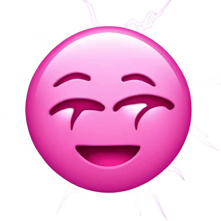 2 dimensional light pink smiley face with hot pink smile and hot pink lightning bolts for eyes emoji