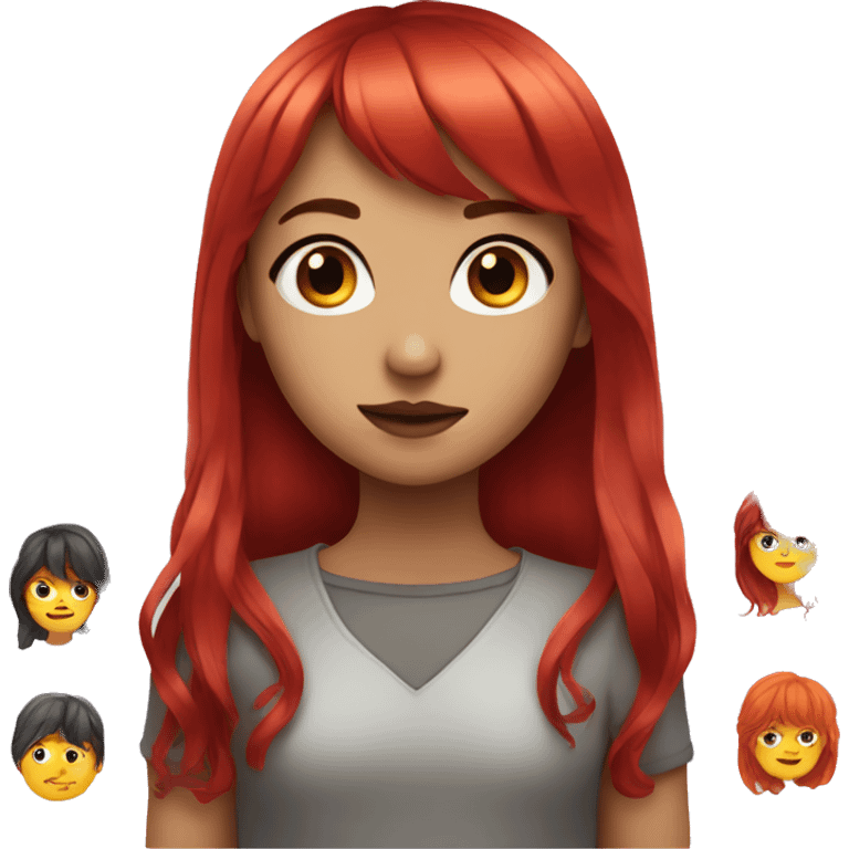 girl with long bright red hair and bangs with dark makeup emoji