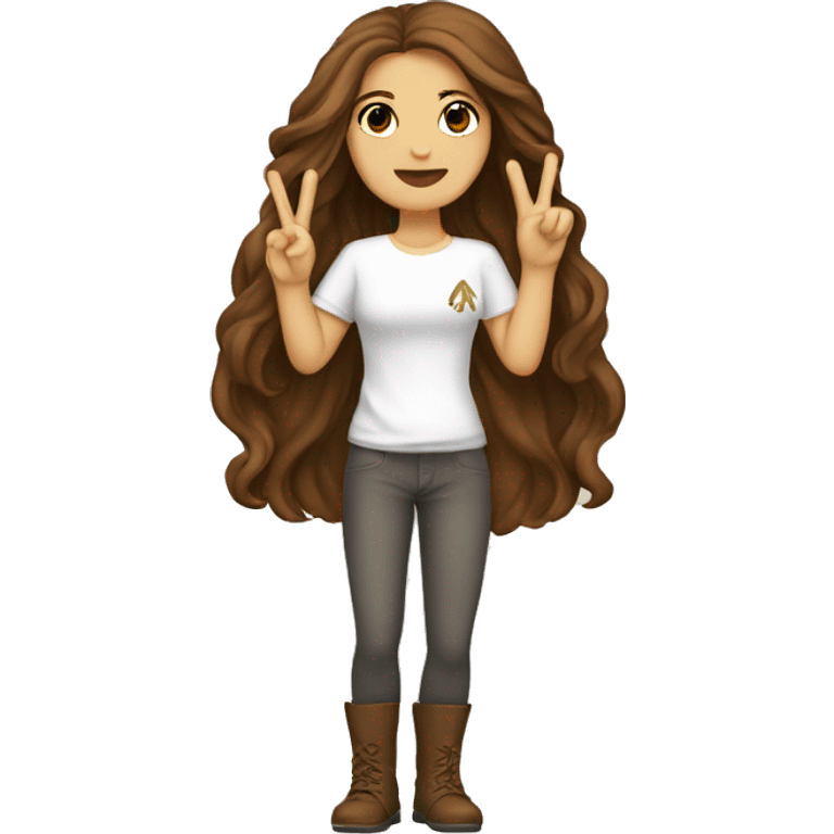 Brown long hair white girl holding up peace sign white dreas emoji