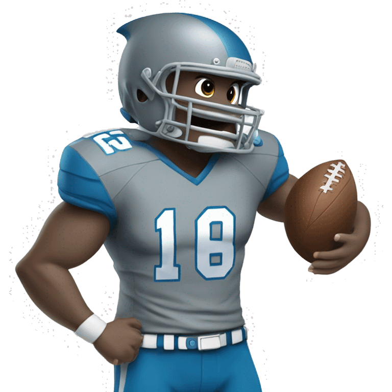 grey shark wearing blue football jersey, flexing emoji