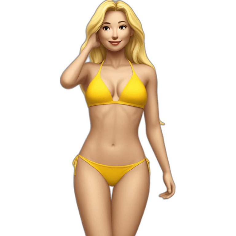 Sexy pose soft-fit Caucasian woman yellow bikini (beach body) bed realistic emoji