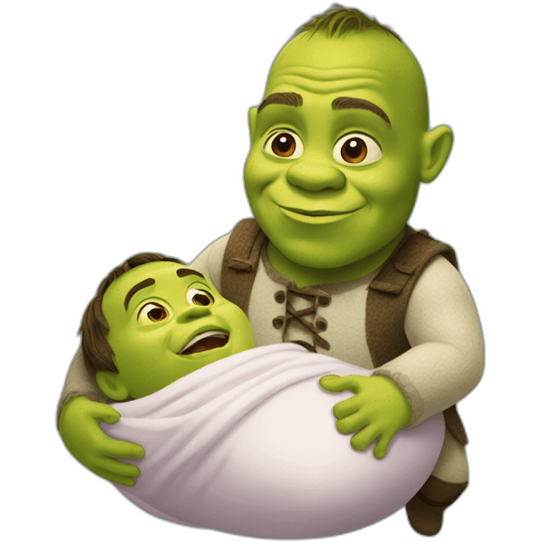 Shrek going to birth emoji