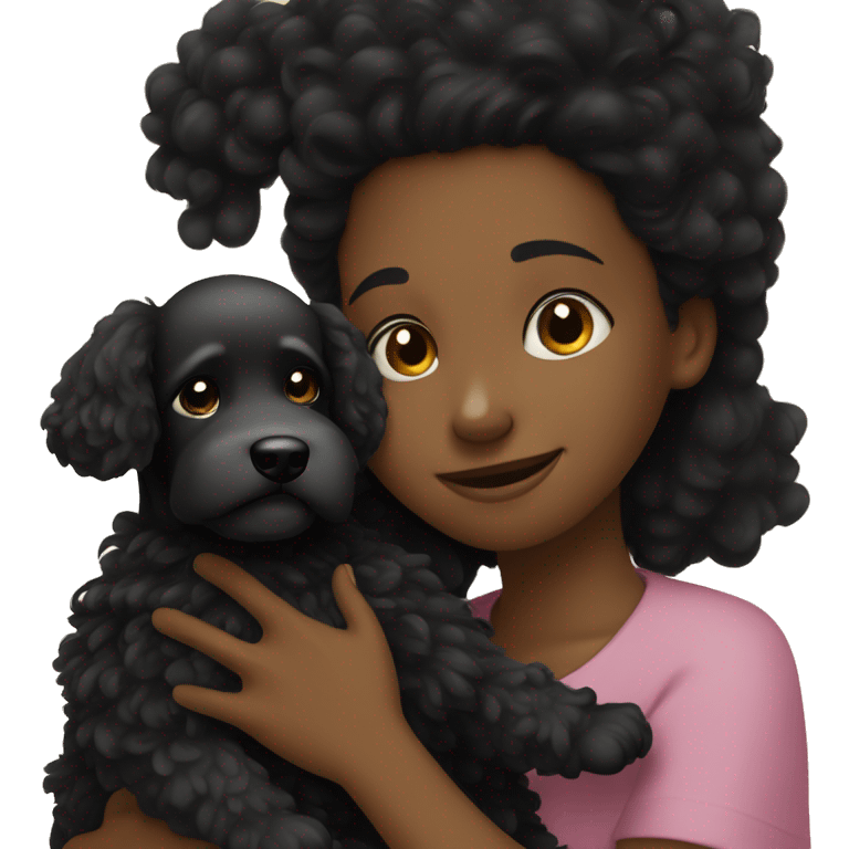 Black-haired boy with beard hugs her Black-Poodle-Black-dog emoji